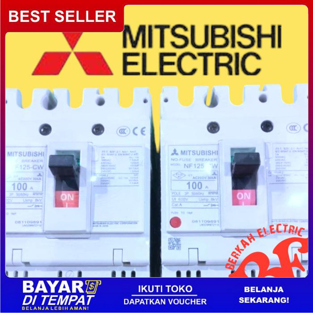 FREE ONGKIR NFB MITSUBISHI NF125-CV 100A BISA COD