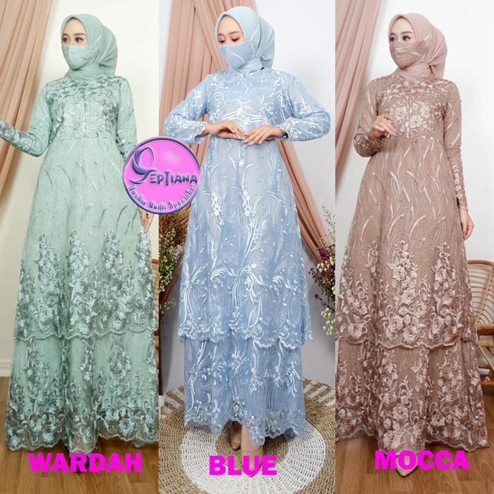 Septiana- Gamis Brukat Melayu Tingkat Dress Tile Bordir Motif untuk Pesta Kondangan Elegan Mewah