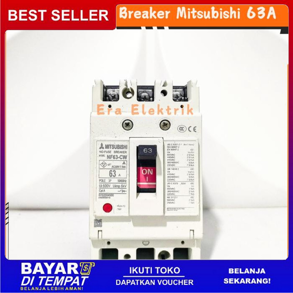 FREE ONGKIR NFB MCCB BREAKER MITSUBISHI NF63-CW 63AMPER 3PHASE BISA COD