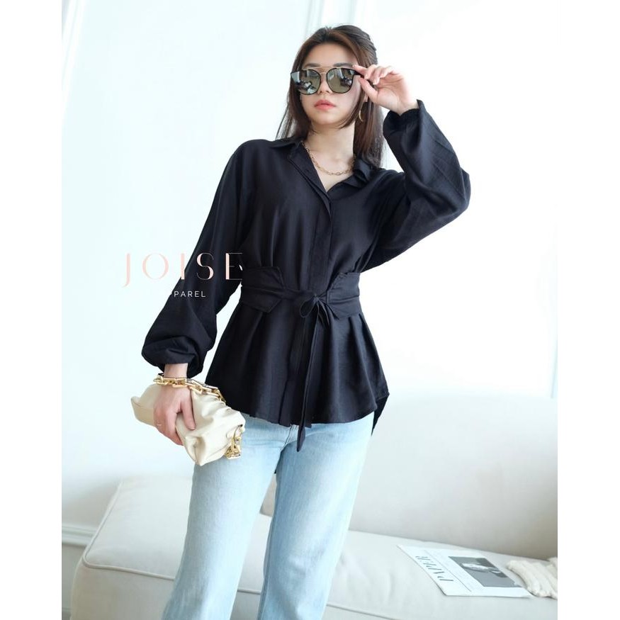JOISE - Calia Shirt Blouse Top + Belt / Blouse Shirt Kemeja Tali Pinggang / Baju Blouse Kancing