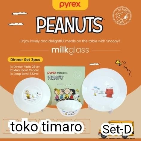 Pyrex Lk Glass Snoopy Dinner Set 3Pcs (Set-D)