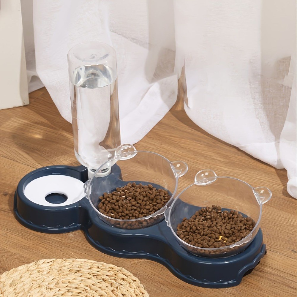 Raised Dish With Water Fountain Drinking Stand Pet Food Bowl 3-in-1 Pet Cat Bowl Automatic Feeder