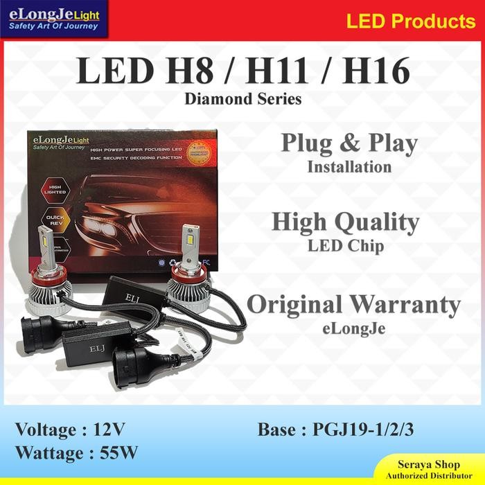 Lampu Led Diamond H8 / H11 / H16 12V 55W Focus Beam - Elongje