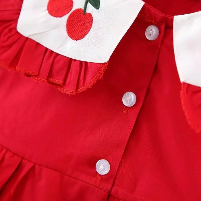 Dress Red Motif Buah Ceri For Baby Girl