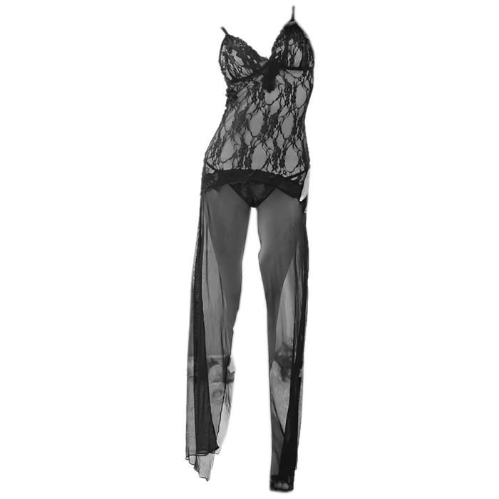NEW L0311 Baju Tidur Wanita Gaun Malam Model Long Dress Daster Panjang Belah Depan Hitam Terawang