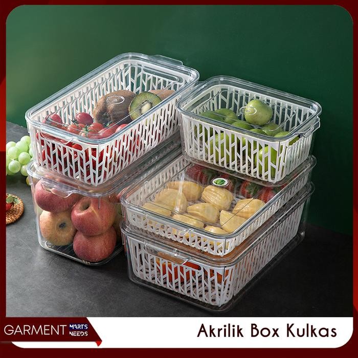 Food Container Kotak Makanan Buah Sayur Keranjang Kulkas Akrilik Transparan Dengan Dish Dryer