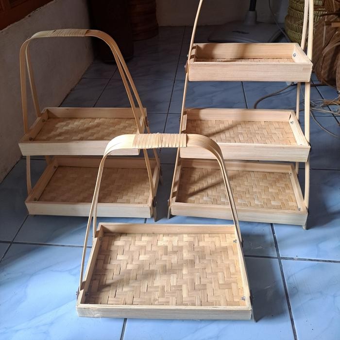 rak susun bambu kayu display tampah kotak susun