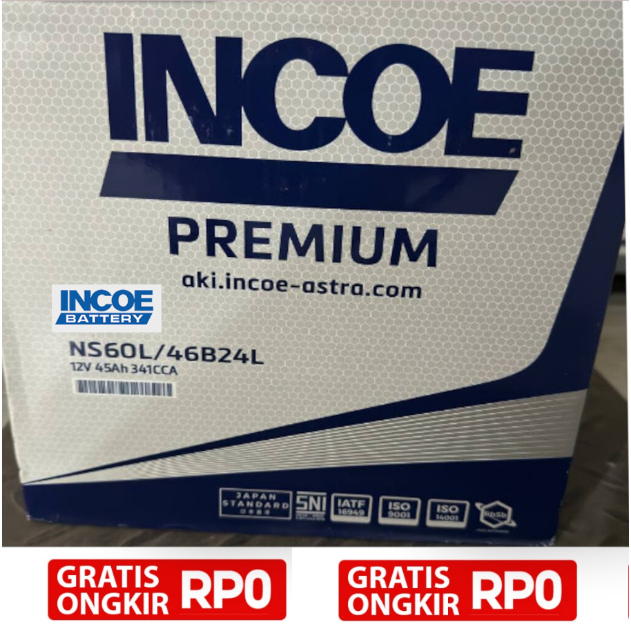 Aki Incoe NS60L / 46B24L Incoe Premium Original Asli 100%