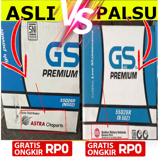 Aki GS N50Z / 55D26R GS Premium Astra Otoparts Original Bukan GS KW GS Gold Star Original Asli 100%
