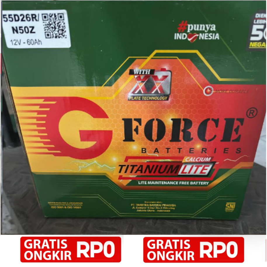 Aki G-Force Titanium Lite N50Z / 55D26R Original Asli 100%