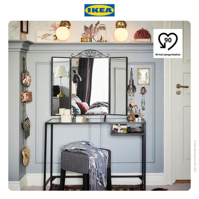 NEW IKEA VITTSJ Meja Kerja / Meja Laptop Kaca Hitam Serbaguna 100x36 cm