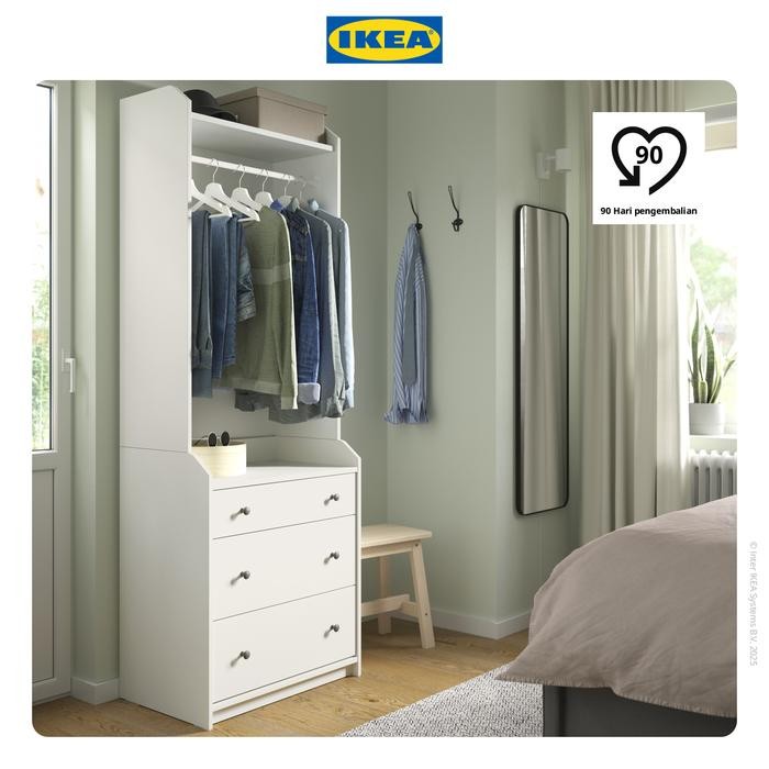 NEW IKEA HAUGA Lemari Pakaian Dengan 3 Laci Minimalis Putih 70x199 cm