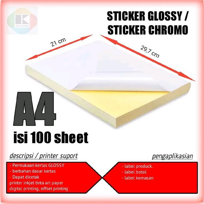 

Kertas Sticker Chromo Glossy A4 Sticker Glossy Chromo A4 Isi 100 Lembar Paper