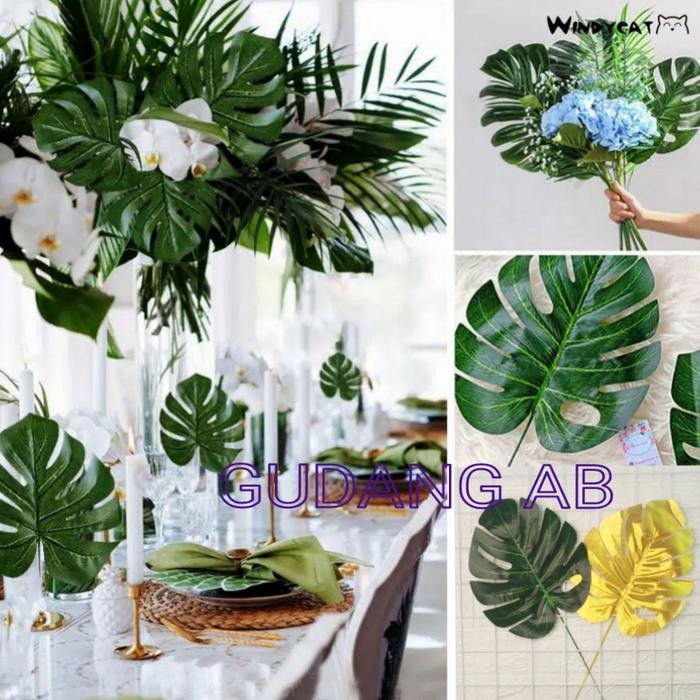 DAUN MONSTERA PLASTIK 40CM DAUN HIAS DAUN PLASTIK HIASAN DINDING HOME *
