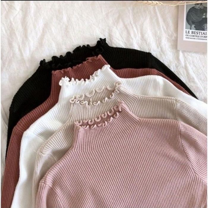Daisy Curly Inner Knit Sweater Turtleneck Rajut *