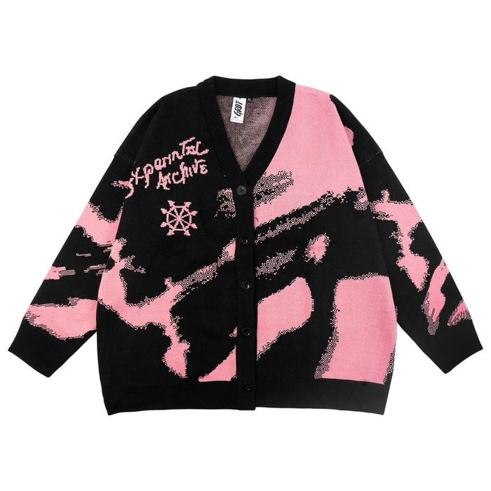 GRDT - Experimental Knit Cardigan Black Panjang Knitwear Pria Sweater Kerah Motif Hitam Jaket Atasan