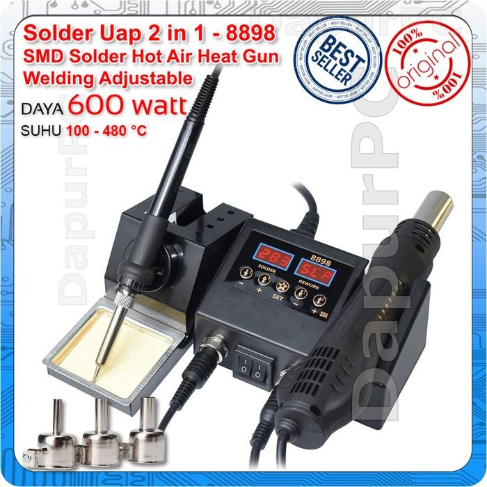 ready Mesin 8898 Solder Uap 2 in 1 Hot Blower dan Solder Adjustable 600W