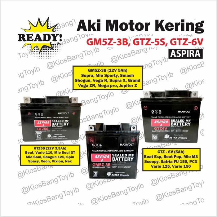 Langsung Kirim  Aki Motor Kering Aspira ORI Supra Mio Beat Scoopy Satria FU 150 Vario 125 Vario 150