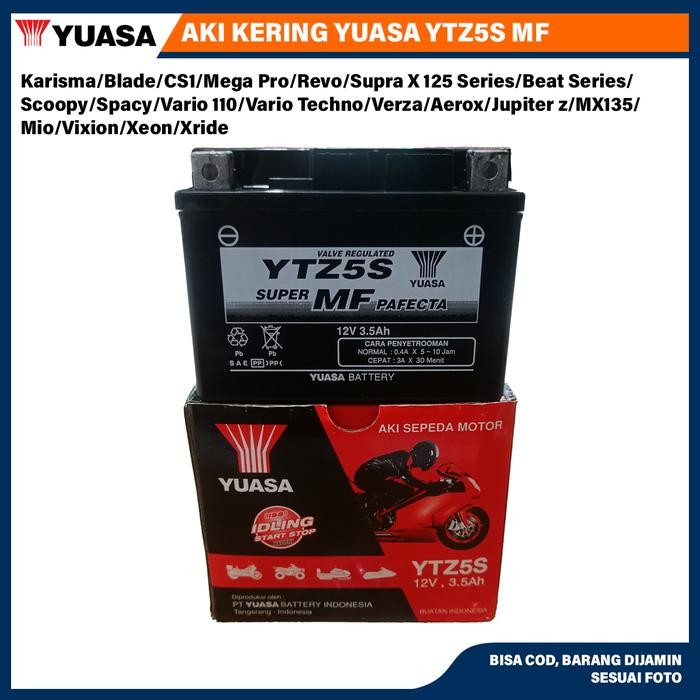 Langsung Kirim  Aki Kering Karisma Beat Verza Aerox Jupiter Mio Vixion Yuasa YTZ5S