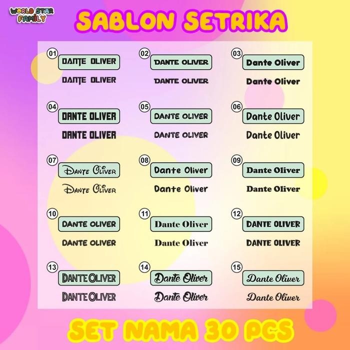 WSF Sablon setrika Stiker label nama stiker label nama dtf custom label nama anak CUSTOM NAMA stiker