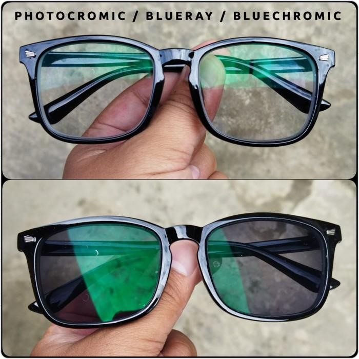 (Allthebest) Kacamata blueray photocromic blue chromic pria wanita murah kotak