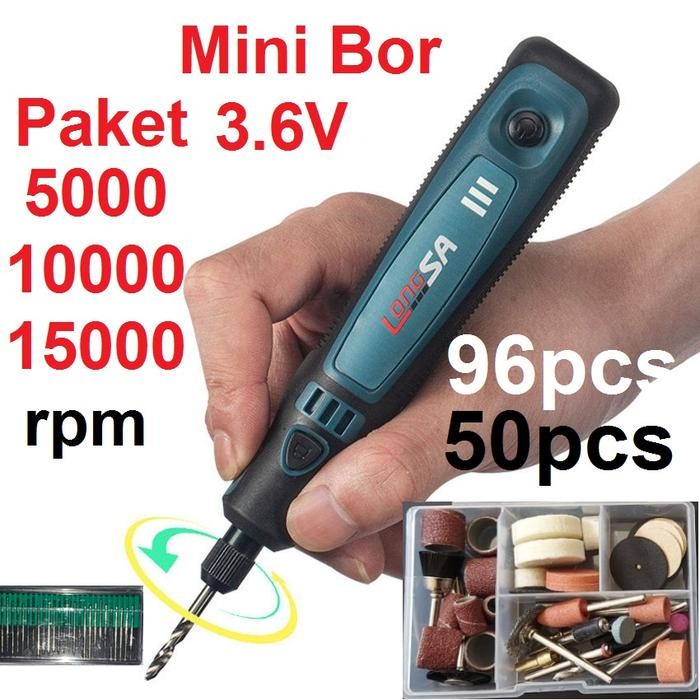 Boosch Ryu - Bor Mini Grinder Set Cordless 3.6V Mini Drill Tuner Mesin Ukir Poles