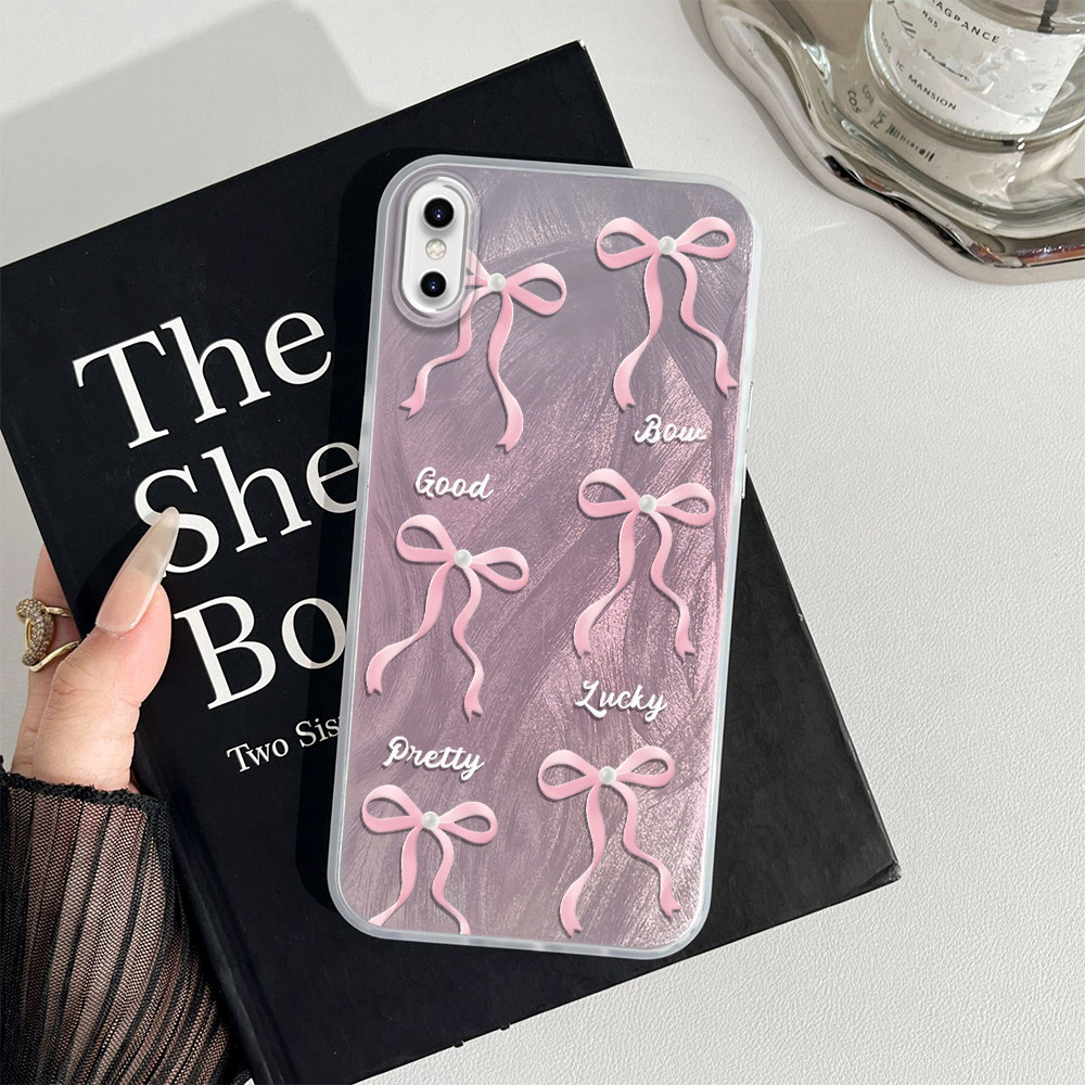 Casing Hp Untuk Compitable With iPhone X XS Hardcase Ponsel Cassing Pink Bow 2011 YSK Kesing Hard Ce