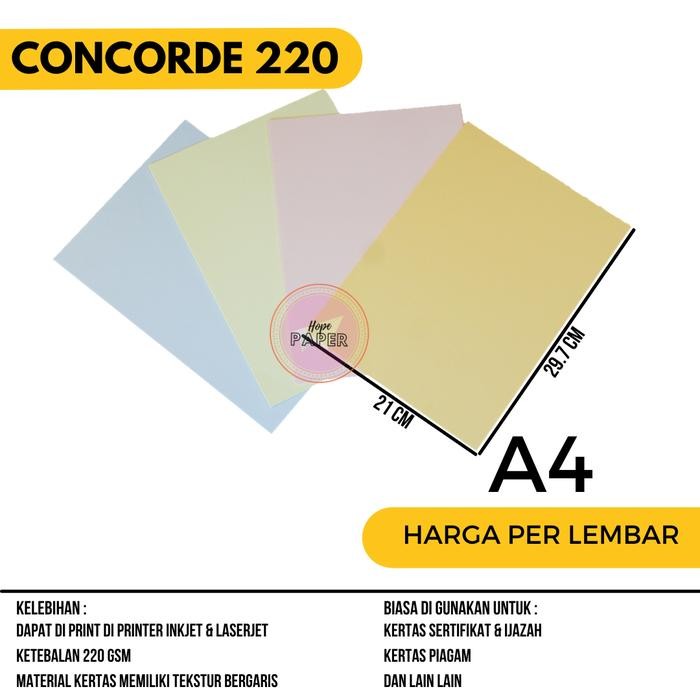 

Kertas Concorde 220 Gsm ukuran A4 (21cm x 29.7cm) - isi 1 lembar