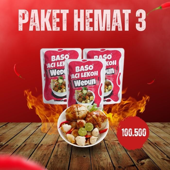 

Paket 3 Pcs Baso Aci Lekoh Wedun Misdaseum - Amis Lada Haseum - Makanan Instan - Food Pedas