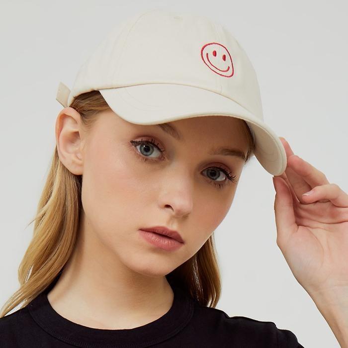 OHSOME - Topi Baseball Topi Bisbol Bordir Emboridered Emoji Smile Merah Hard Top Cap Red Smile
