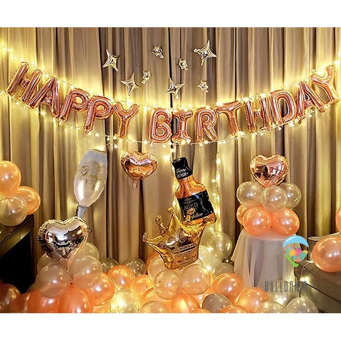

Terlaris LED Set Foil Balloon Happy Birthday Rose gold Balon Dekorasi Ultah SALE