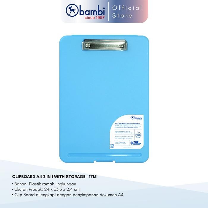 

Khusus Gosend! Bambi Papan Ujian A4 Tipe 2 In 1 Clipboard Include Storage All Color Original