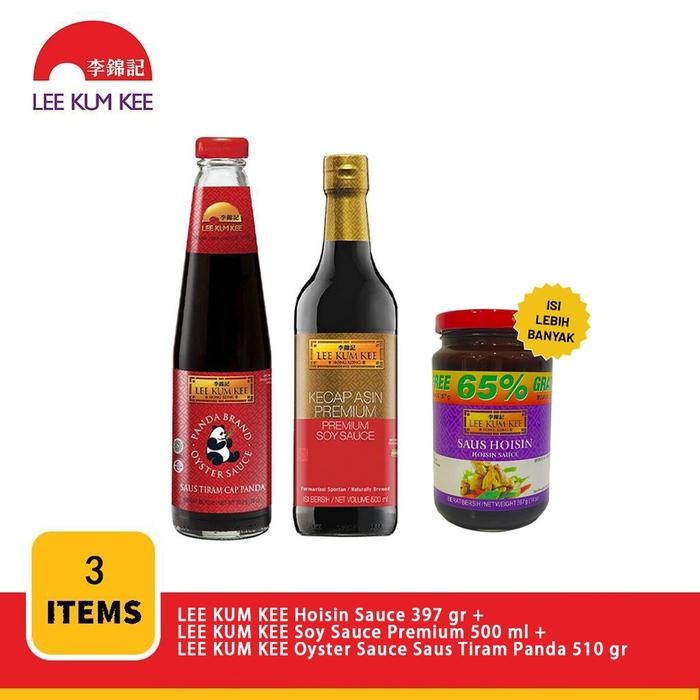

LEE KUM KEE Hoisin Sauce 397 gr +LEE KUM KEE Soy Sauce Premium 500 ml +LEE KUM KEE Oyster Sauce Saus