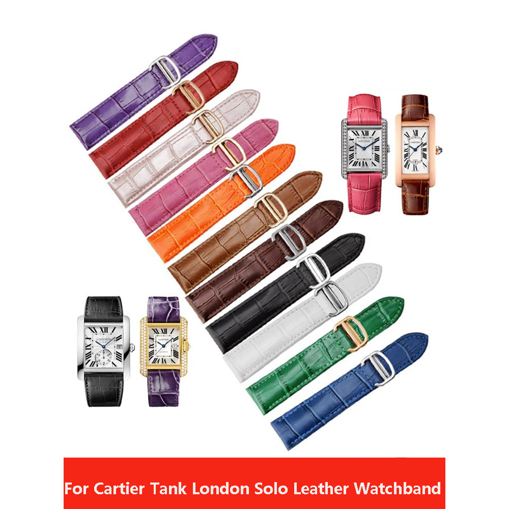 IMPORT MENS LADIES GENUINE LEATHER WATCHBAND FOR CARTIER TANK LONDON SOLO KEY FOLDING CLASP WATCH