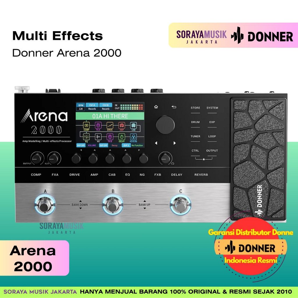 Donner Arena 2000 - Multi Effect Guitar Pedal AMP Modeling Multiple Effects Processor | Garansi Resm