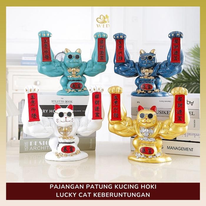 WED Pajangan Patung Kucing Keberuntungan / Patung Kucing Hoki Berotot / Lucky Cat Keberuntungan