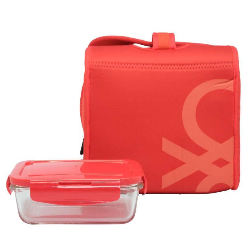 United Colors Of Benetton Lunch Set Red Tas + Glass Container Tas Bekal Makan Siang (set isi tas +ko
