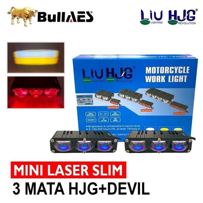 Mini Laser Hjg Slim 3Ht + Devil Eye Merah / Mini Laser Hjg Lampu Tembak Motor Mobil 90Watt Car