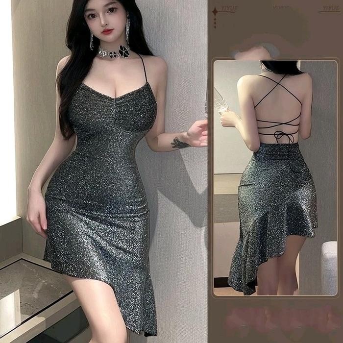 Dress Wanita Clubbing Gaun Malam Gaya Korea F288 Panjang