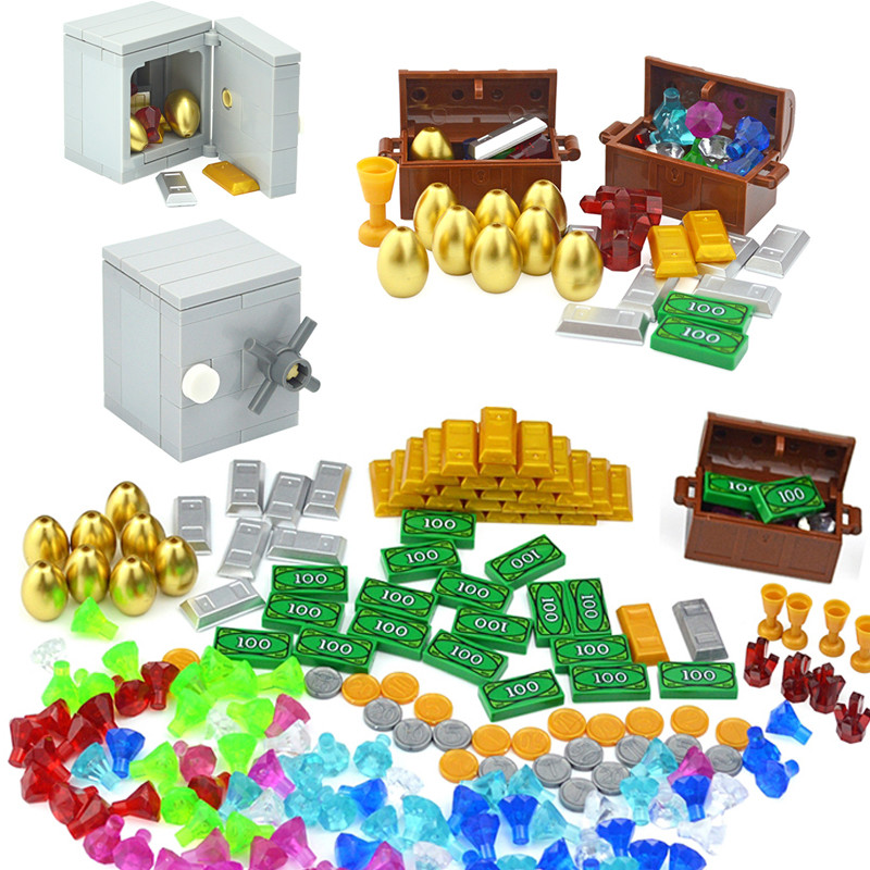 City Treasure Gold Silver Diamond Safe Box Building Blocks Jewel Dollars Bricks Compatible Figures