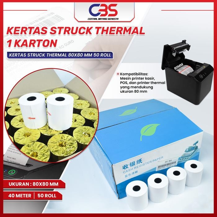 

Kertas Struk Kasir Paper Roll Termal 1 Karton 50 roll uk 80x80mm - 80x80(40m)