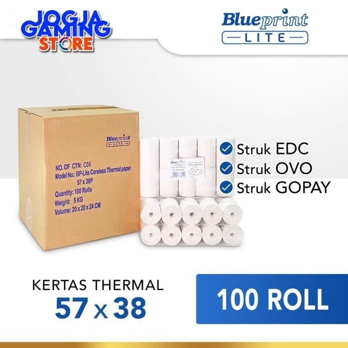 

KERTAS THERMAL KASIR BLUEPRINT Lite CORELESS 57x38 57x40 58x38 - 1 Dus