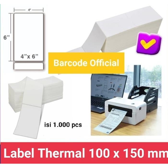 

LABEL BARCODE 100 X 150 KERTAS STIKER THERMAL 100x150 MM A6 (1.000pcs)