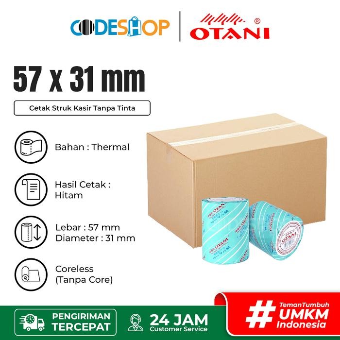 

1 DUS Kertas Thermal Otani 57 x 31 mm Roll Printer Struk Kasir 58mm