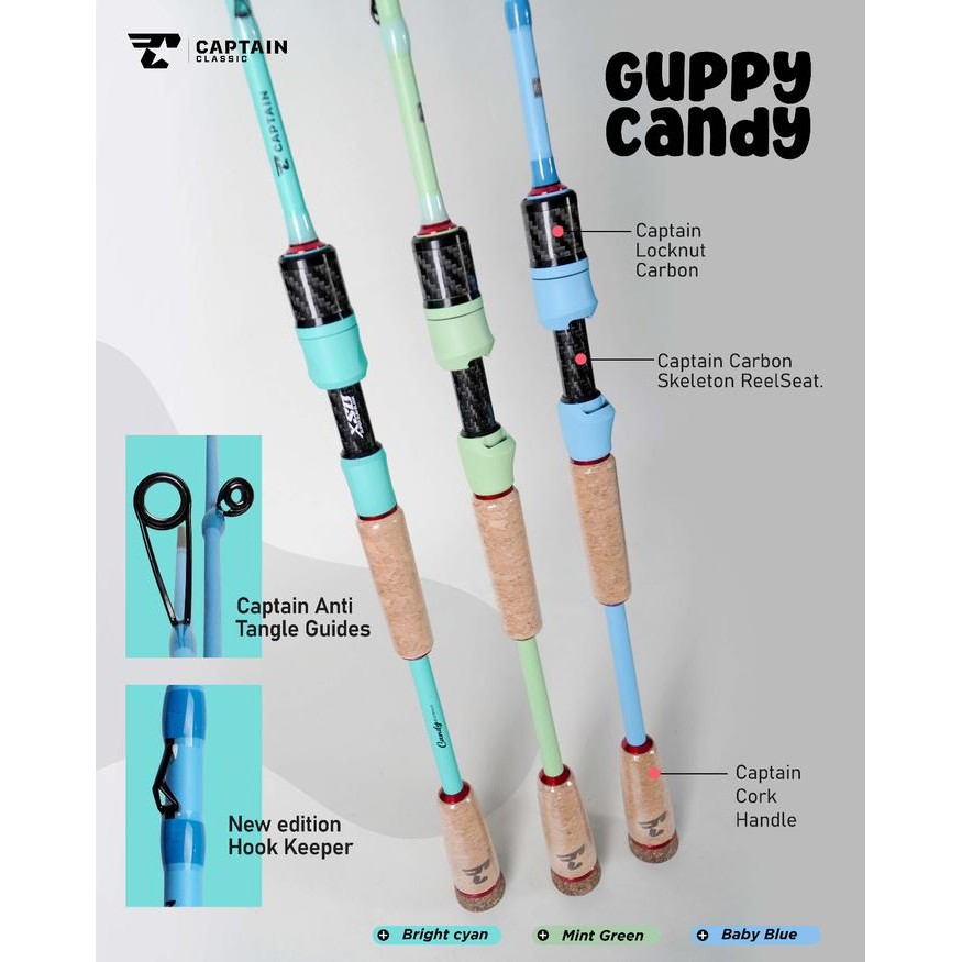 Joran Pancing, Carbon Hollow Captain GUPPY CANDY UL X 24T, 198cm, 210cm, 3 Warna, BONUS PAPER CORE