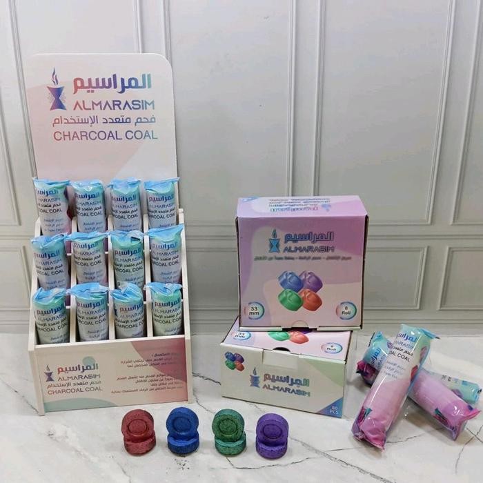 Arang Warna Rainbow Almarasim 1 Box Bara Magic Isi 8 Roll Arang Magic Pelangi