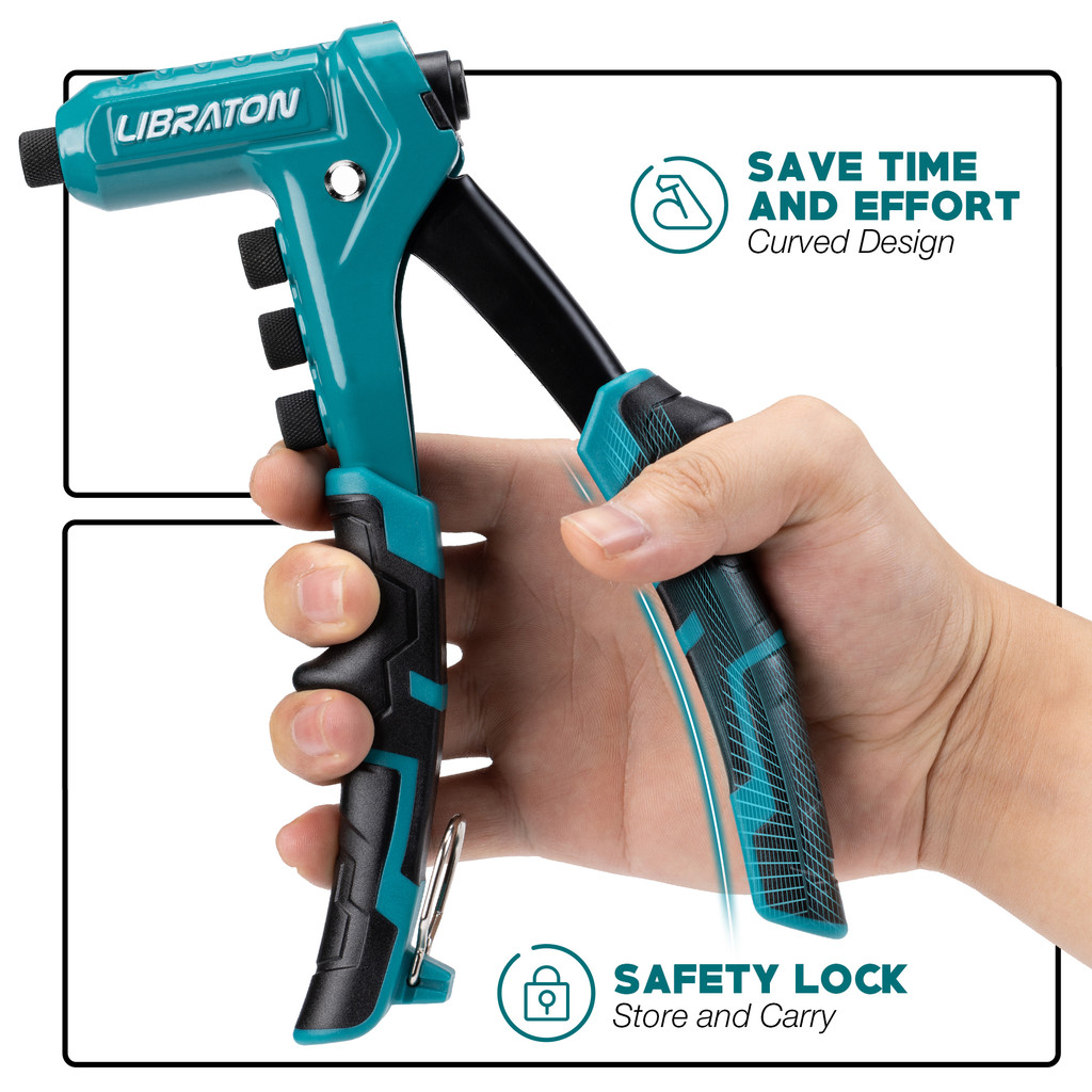 One-Handed Rivet Gun Professional Hand Riveter Pop Rivet Gun Set for Metal Manual Rivet Tool 200