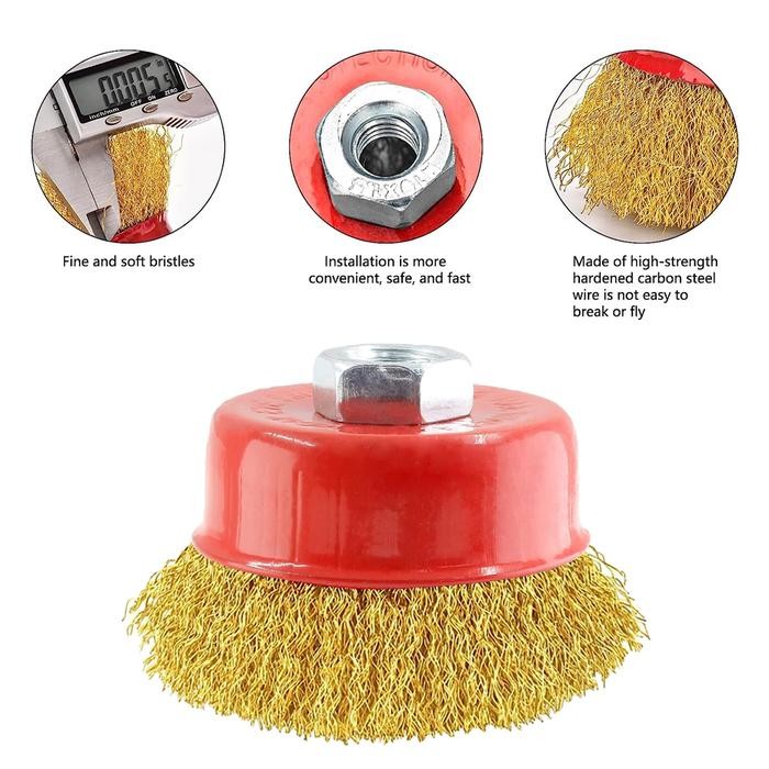 JLD Sikat Mangkok Kawat Gerinda 3 Inch M10x1.5 untuk Menghilangkan Karat dan Menghaluskan Permukaan