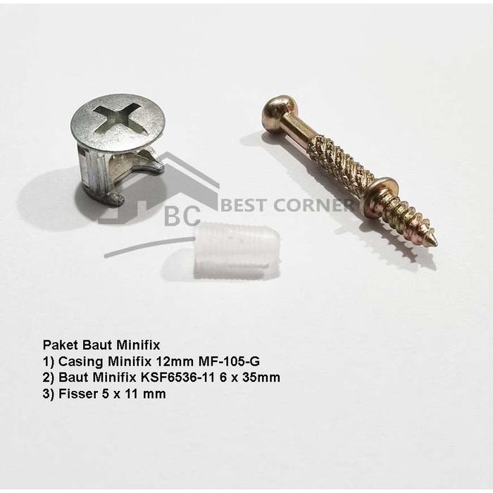 Set Minifix Skrup Nanas Knock Down 12 MM ( Casing, Skrup, Fisser ) *