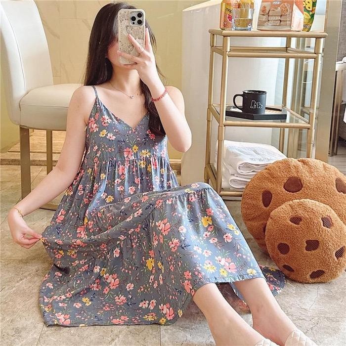 Daster Korean Style Import Premium Korea Wanita All Size Kekinian Piyama Baju Tidur Tanpa Lengan *